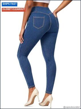 Stretchy Skinny Jeggings with Pockets High Waist Pull On Tummy Control